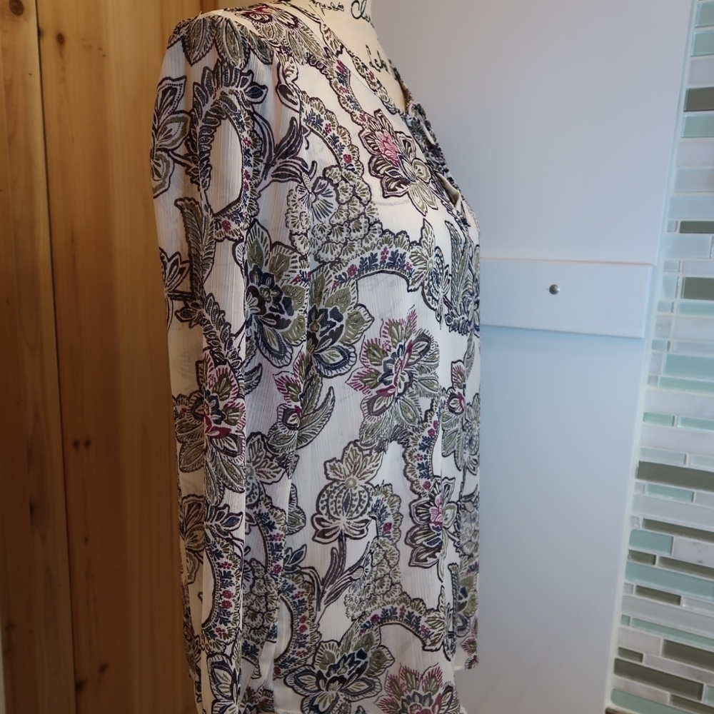 Banana Republic Factory Floral Paisley Tie Neck Blouse Boho Career Top M - Picture 7 of 11
